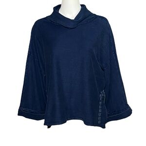 Sundance Indigo Days Oversized Cowl Neck Sweatshirt Size Small Embroidered Blue